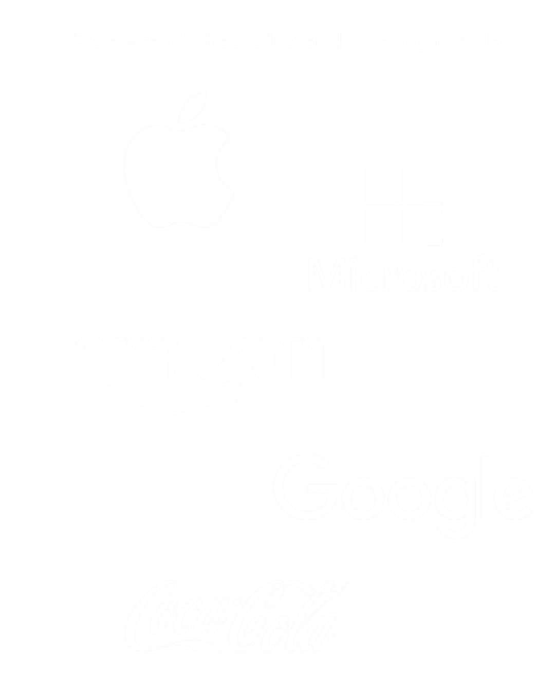 logos for the top 5 most recognizable brands including Apple logo, Microsoft logo, Amazon logo, Google logo, and Coca-Cola logo
